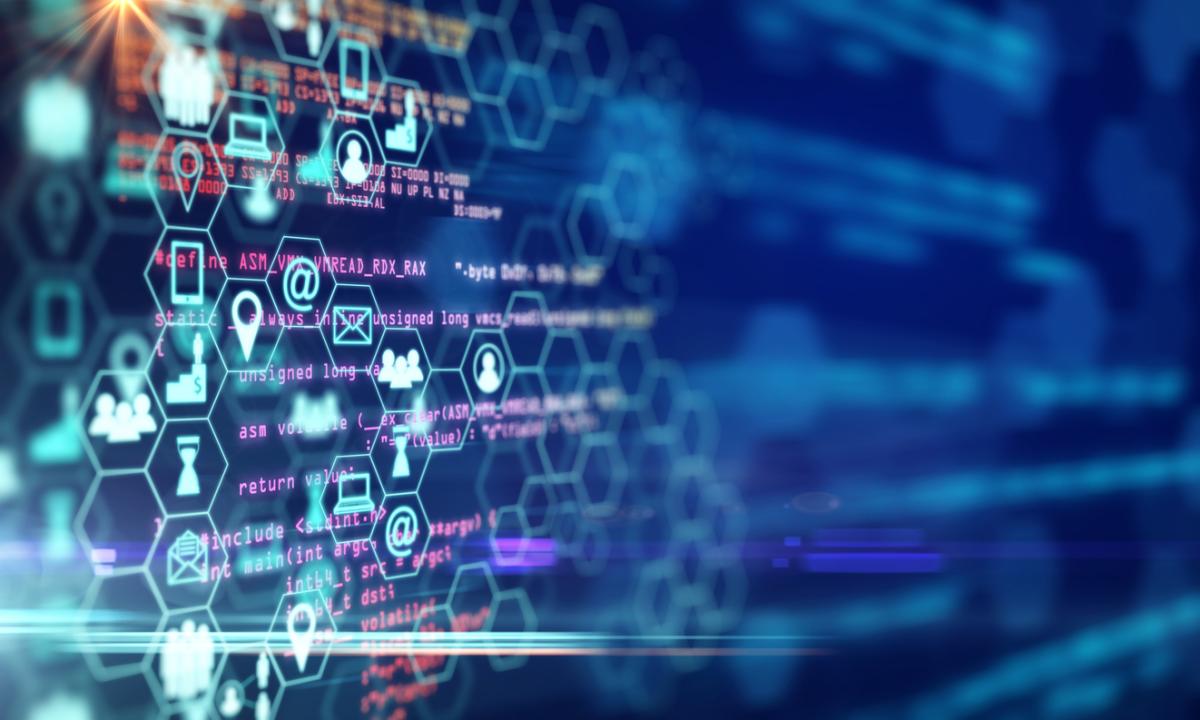 Beeldscherm met iconen en hexagons