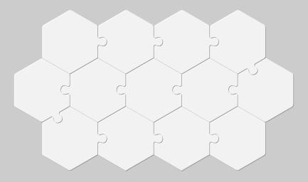 Grijs vlak met witte hexagons die als puzzelstukken in elkaar grijpen